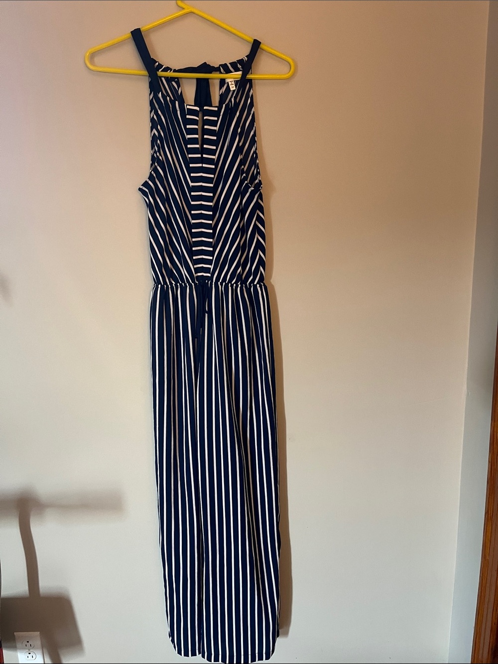 Navy & White Striped Halter Maxi Jumpsuit